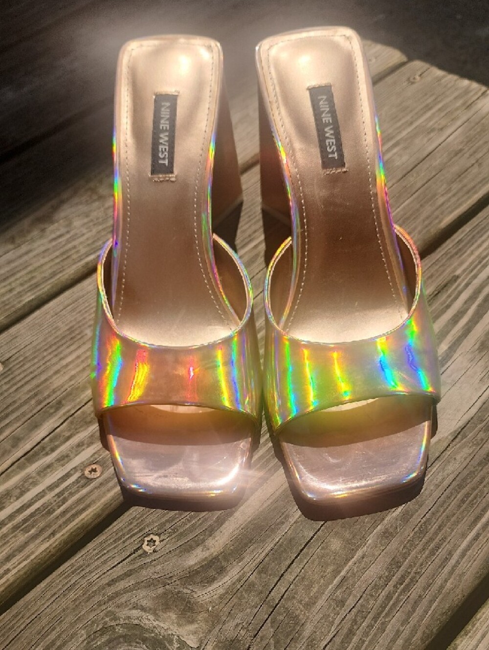 Nine West Yougo Iridescent Open-Toe Heeled Slide Sandals - Holographic 8.5 - Picture 9 of 11